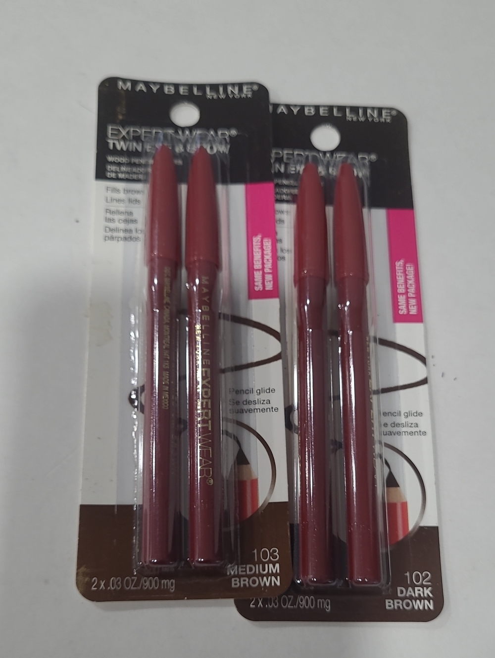 MAYBELLINE EXPERT WEAR TWIN EYE & BROW 103 MEDIUM BROWN 102 DARK BROWN WOOD PENC